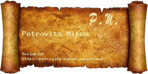 Petrovits Miksa névjegykártya